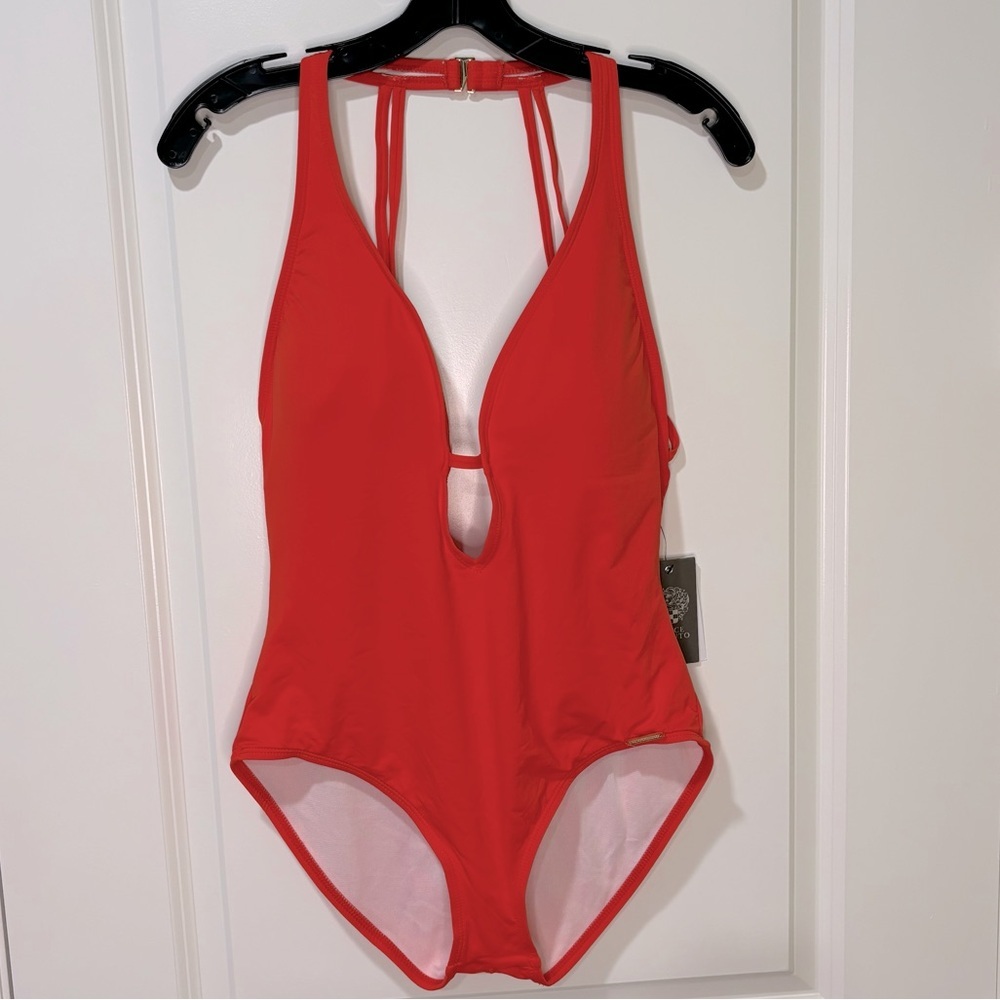 Vince Camuto Riviera Plunge One Piece Swim Suit NWT Size 14